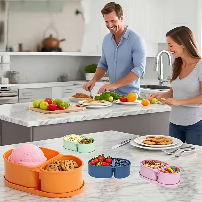 Food And Snacks For Picnic - Silicone Snack Container/Covered Reusable Dual-Compartment Food