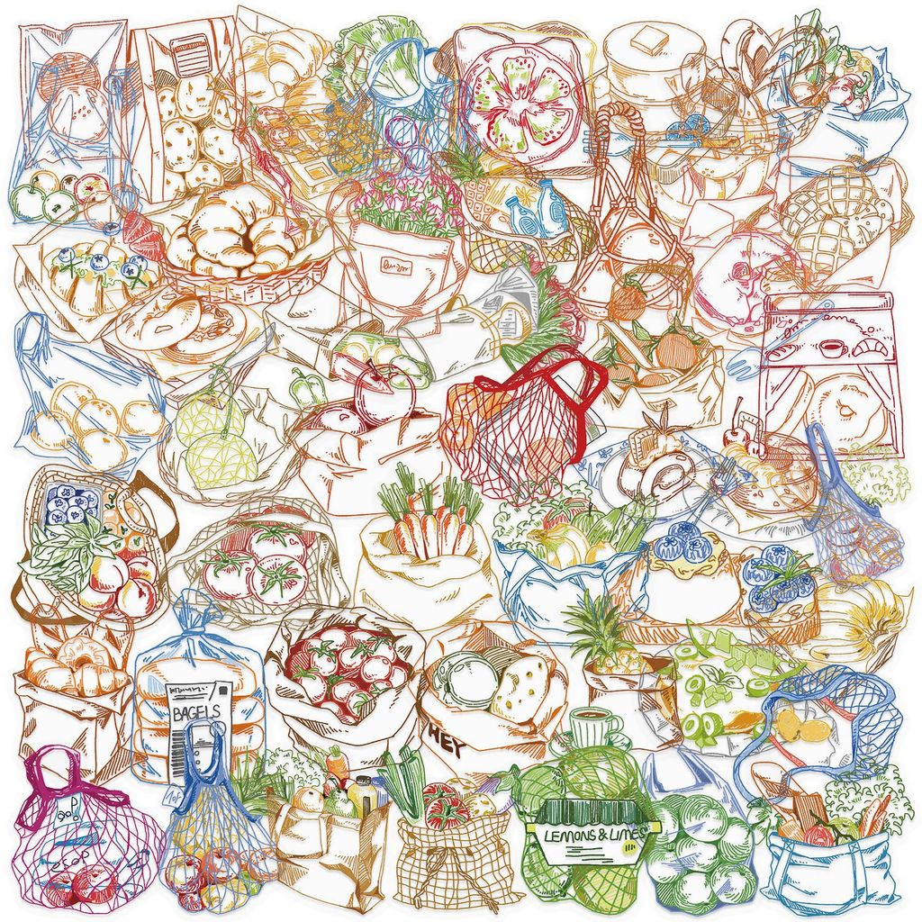 Food Snacks Drawing - 50Pcs Color Line Drawing Food PET