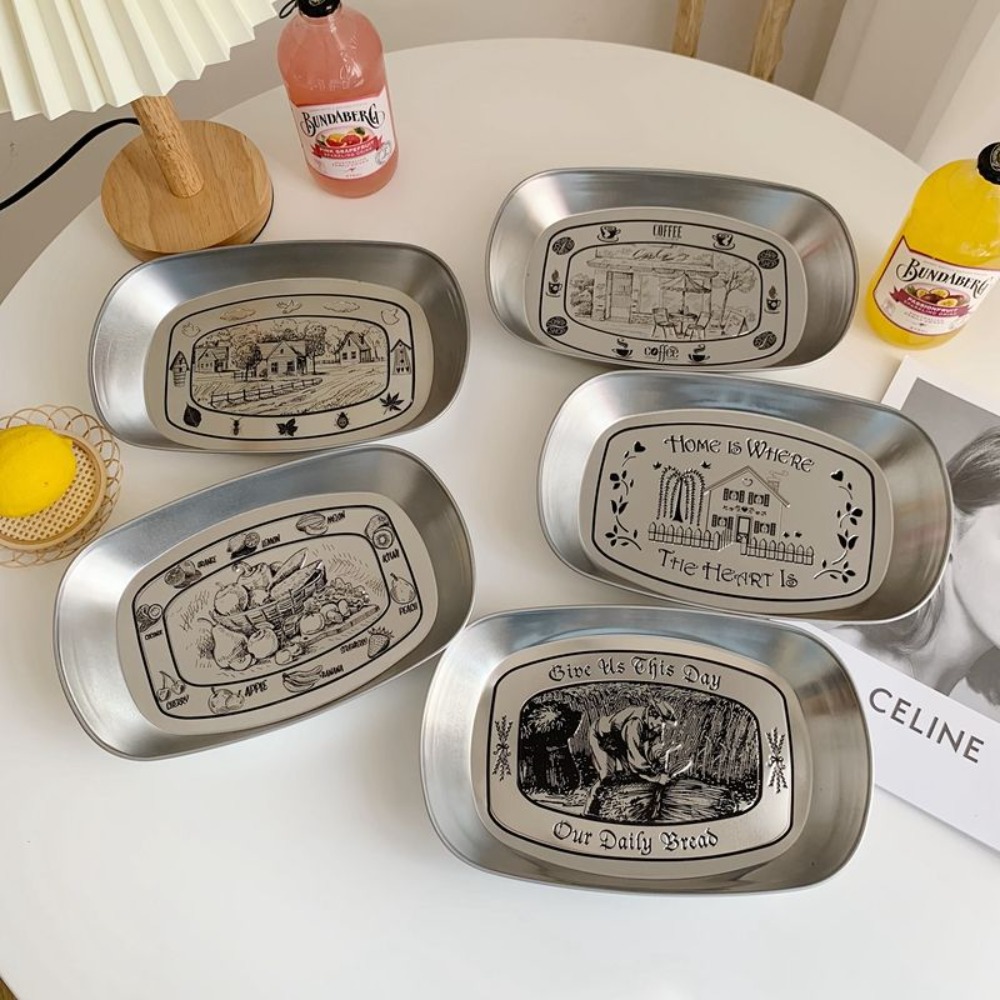 Food And Snacks For Picnic - 2PCS Vintage American Tin Tray Stainless