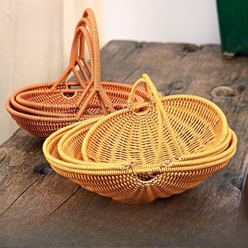 Food And Snacks For Picnic - Plastic Imitation Rattan Woven Hand Basket